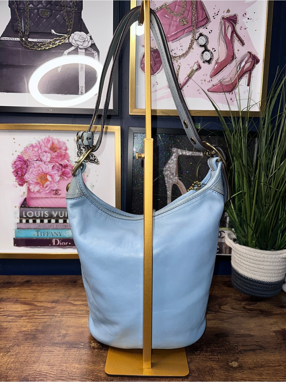 Coach Legacy Lace-Up Hobo Bag 11422 Sky Blue Leather Y2K Vintage Brass - Picture 2 of 16
